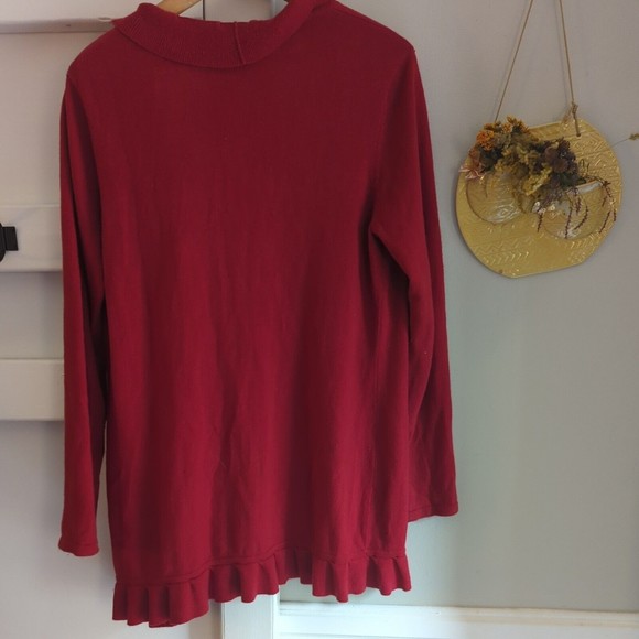 Chico's Women's Long Sleeve Top Size 1 Red Ruffle Open Wrap Drape Shawl Stretch - Picture 6 of 8